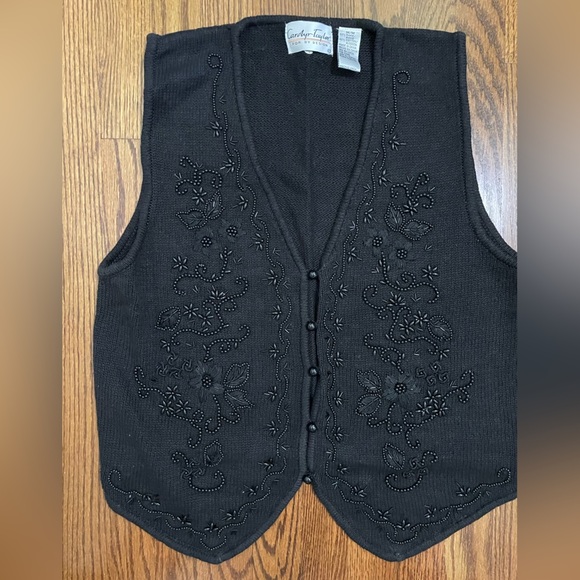 Carolyn Taylor Vintage Black Beaded Cardigan Vest Size Medium - Picture 1 of 9